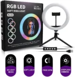 MJ26 RGB LED Ring Light 26cm with Tripod, Phone Holder & 360° Color Modes