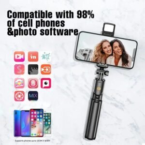 R1s Bluetooth Selfie Stick Tripod with Remote | 360° Foldable Phone & Action Camera Stand with LED Light